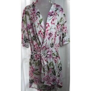 Show Me Your Mumu Robe Womens One Size White Pink Belt Floral VNeck Long Sleeves